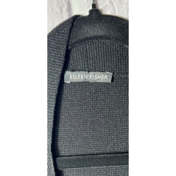 Eileen Fisher Minimalist MERINO Wool Open-Front Cardigan Pockets Leather Trim L - Picture 6 of 7